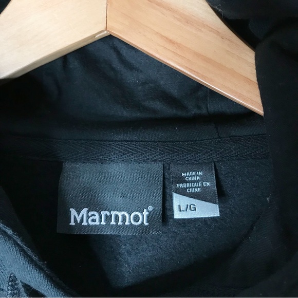 Marmot Black Pullover Hoodie Branded Grey Spellout Outdoors Cotton Blend Large - Picture 5 of 11